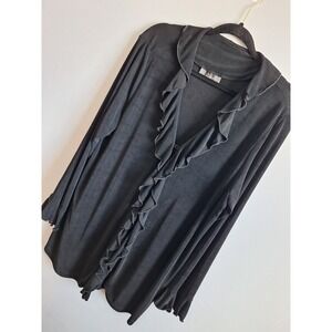 Slinky Brand Slinky Knit Ruffled Collar Cardigan Topper Womens 1X BLACK Flowy...